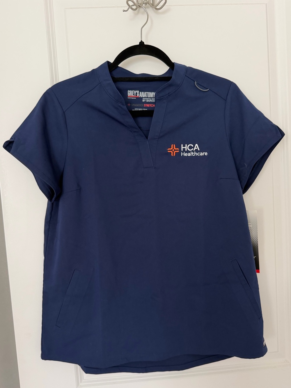 Grey's Anatomy Navy Blue Women's V‑Neck Scrub Top with HCA Logo